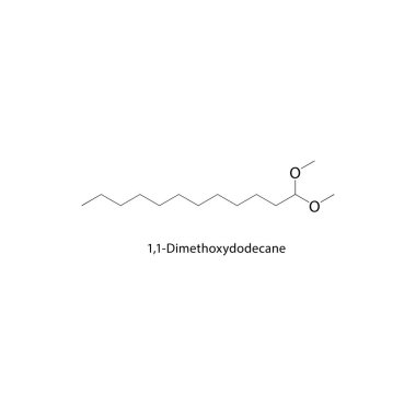 1,1-Dimethoxy dodecane iskelet yapısı. Eter bileşiği şematik illüstrasyon. Basit diyagram, kimyasal formül..