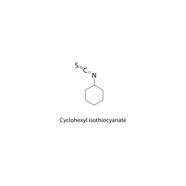 Sikloheksil izotiyosiyanat iskelet yapısı. İzotiyosiyanat bileşik şematik illüstrasyon. Basit diyagram, kimyasal formül..