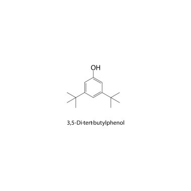 3,5-Di-tert-bütilfenol iskelet yapısı. Engellenmiş fenol bileşiği şematik çizimi. Basit diyagram, kimyasal formül..