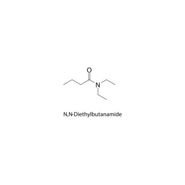 N-Diethylbutanamide iskelet yapısı. aliphatic amide bileşik şematik çizim. Basit diyagram, kimyasal formül..