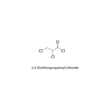 2,3-Dichloropropanoyl klorür iskelet yapısı. Halojen asit klorür bileşik şematik illüstrasyon. Basit diyagram, kimyasal formül..