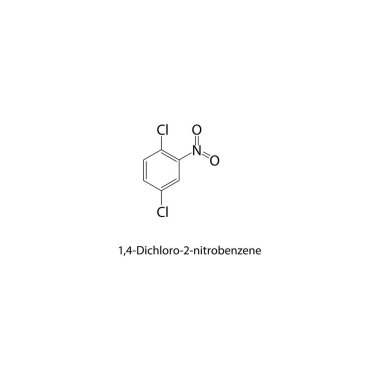 1,4-Dichloro-2-nitrobenzen iskelet yapısı. Nitrobenzen bileşik şematik çizim. Basit diyagram, kimyasal formül..  