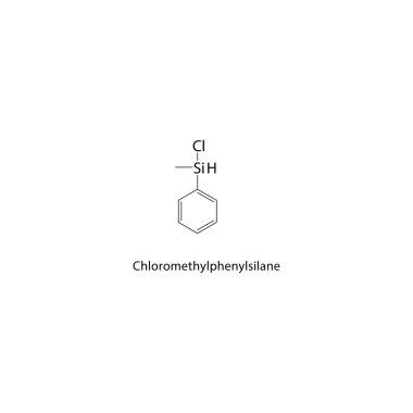 Klorometilfenilsilan iskelet yapısı. Organosilane bileşik şematik illüstrasyon. Basit diyagram, kimyasal formül..