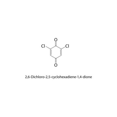 2,6-Dichloro-2,5-siklohexadiene-1,4-dione iskelet yapısı. Halojen diketone bileşik şematik çizim. Basit diyagram, kimyasal formül.