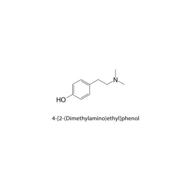 4-2- (Dimethylamino) etil fenol hordenine iskelet yapısının kimyasal adıdır. Basit diyagram, kimyasal yapı.