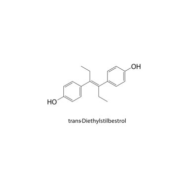 Trans-Diethylstilbest iskelet yapısı. Sentetik Östrojen bileşiği şematik çizimi. Basit diyagram, kimyasal formül..