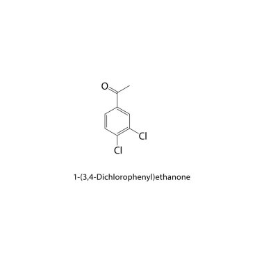 1- (3,4-Dichlorophenyl) -etanon iskelet yapısı. Halojen keton bileşiği şematik illüstrasyon. Basit diyagram, kimyasal formül..