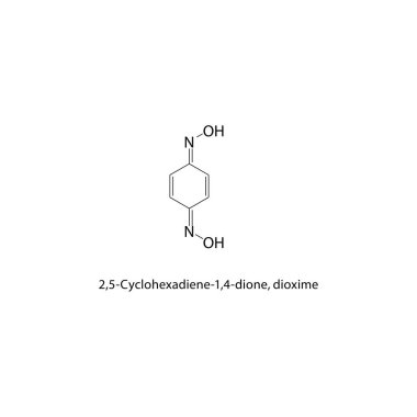 2,5-Cyclohexadiene-1,4-dione, dioksim iskelet yapısı. Quinonoid bileşik şematik illüstrasyon. Basit diyagram, kimyasal formül..
