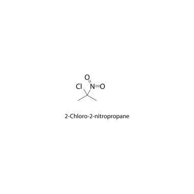 2-Chloro-2-nitropropan iskelet yapısı. Halüsinasyon görmüş nitroalkan bileşik şematik çizim. Basit diyagram, kimyasal formül..