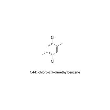 1,4-Dichloro-2,5-dimethylbenzen iskelet yapısı. Halojen benzen bileşik şematik çizim. Basit diyagram, kimyasal formül..