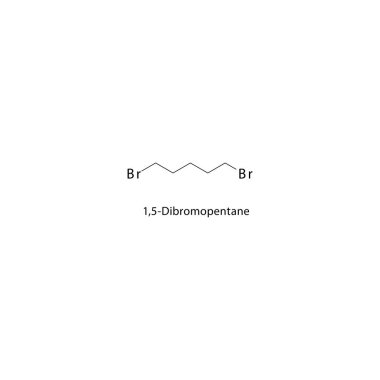 1,5-Dibromopentane skeletal structure. Halogenated alkane compound schematic illustration. Simple diagram, chemical formula.