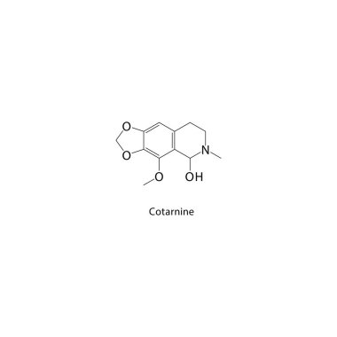 Cotarnine iskelet yapısı. İzokinolin alkaloit bileşik şematik çizim. Basit diyagram, kimyasal formül..