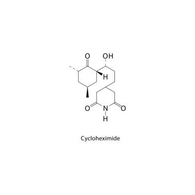 Cycloheximide iskelet yapısı. Antibiyotik bileşik şematik çizim. Basit diyagram, kimyasal formül..