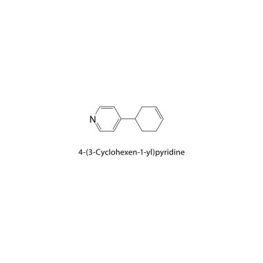 4- (3-Cyclohexen-1-yl) piridin iskelet yapısı. Pyridine bileşik şematik illüstrasyon. Basit diyagram, kimyasal formül..