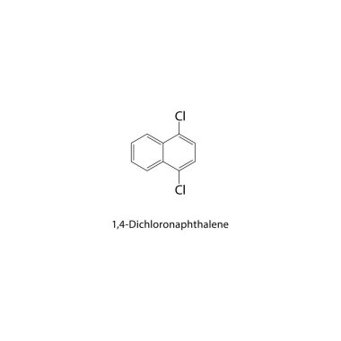 1,4-Dichloronaphthalene iskelet yapısı. Halojen naftalin bileşik şematik illüstrasyon. Basit diyagram, kimyasal formül..  