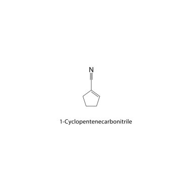 1-Cyclohexenecarbonitrile iskelet yapısı. Nitril bileşik şematik çizim. Basit diyagram, kimyasal formül..