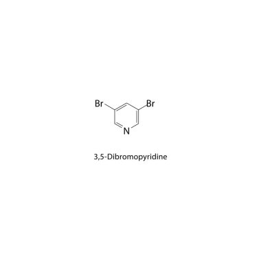 3,5-Dibromopyridine skeletal structure. Halogenated nitrogen heterocycle compound schematic illustration. Simple diagram, chemical formula.