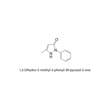 1,2-Dihydro-5-metil-2-fenil-3H-pyrazol-3-1 iskelet yapısı. Pyrazolone bileşik şematik illüstrasyon. Basit diyagram, kimyasal formül..