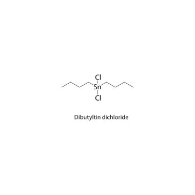 Dibütiltin diklorür iskelet yapısı. Organotin halit bileşik şematik illüstrasyon. Basit diyagram, kimyasal formül..
