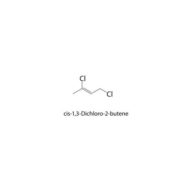 cis-1,3-Dichloro-2-butene iskelet yapısı. Halojen alkene bileşik şematik çizim. Basit diyagram, kimyasal formül..
