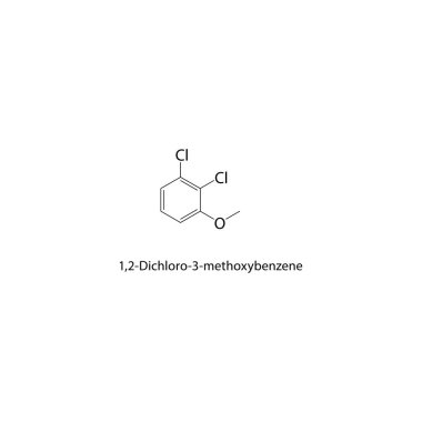 1,2-Dichloro-3-methoxybenzene iskelet yapısı. Halojen benzen bileşik şematik çizim. Basit diyagram, kimyasal formül..