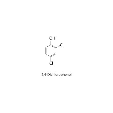 2,4-Dichlorophenol iskelet yapısı. Halojen fenol bileşik şematik çizim. Basit diyagram, kimyasal formül..