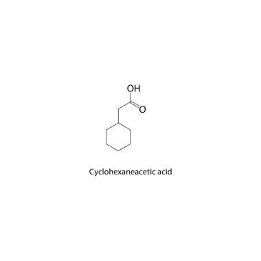 Cyclohexaneacetic asit iskelet yapısı. Karboksilik asit bileşik şematik çizim. Basit diyagram, kimyasal formül..