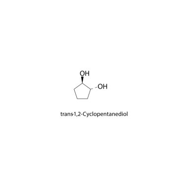 Trans-1,2-Cyclopentanediol iskelet yapısı. Diol bileşik şematik çizim. Basit diyagram, kimyasal formül..