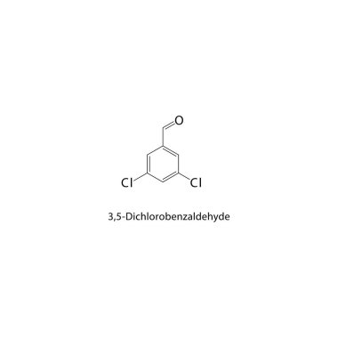 3,5-Dichlorobenzaldehit iskelet yapısı. Halojen aldehit bileşik şematik illüstrasyon. Basit diyagram, kimyasal formül..