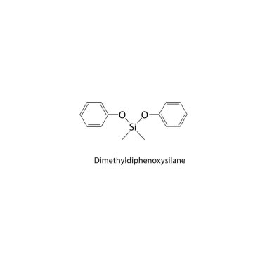 Dimethyldiphenoxysilane iskelet yapısı. Silane bileşik şematik çizim. Basit diyagram, kimyasal formül..