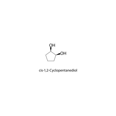 cis-1,2-Cyclopentanediol iskelet yapısı. Diol bileşik şematik çizim. Basit diyagram, kimyasal formül..