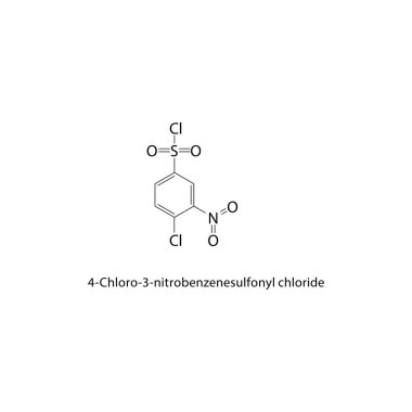 4-Chloro-3-nitrobenzenesulfonil klorid iskelet yapısı. Halüsinasyonlu sülfonil halit bileşik şematik çizim. Basit diyagram, kimyasal formül..