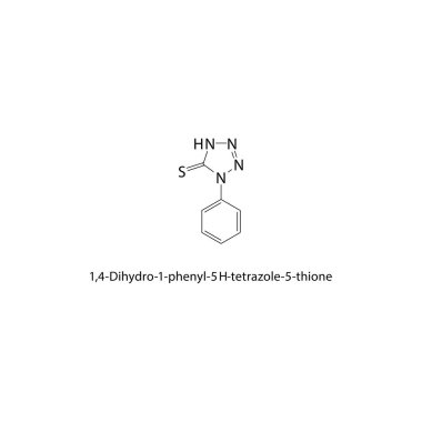 1,4-Dihydro-1-phenyl-5H-tetrazole-5-thione iskelet yapısı. Tetrazole Thione bileşik şematik çizimi. Basit diyagram, kimyasal formül..
