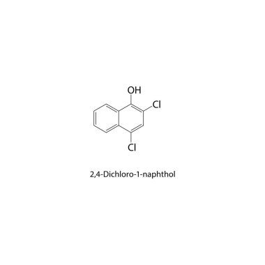 2,4-Dichloro-1-naphthol iskelet yapısı. Halojen naphthol bileşik şematik illüstrasyon. Basit diyagram, kimyasal formül..