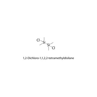 1,2-Dichloro-1,1,2,2-tetrametildisilane iskelet yapısı. Halojen silan bileşik şematik çizim. Basit diyagram, kimyasal formül..  
