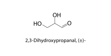 2,3 dihidroksipropanal, (+ -) iskelet yapısı. Basit diyagram, kimyasal formül..