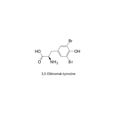 3,5-Dibromo-L-tyrosine skeletal structure. Halogenated amino acid compound schematic illustration. Simple diagram, chemical formula.