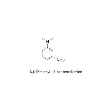 N, N-Dimetil-1,3-benzenediamin iskelet yapısı. Benzenediamin bileşik şematik illüstrasyon. Basit diyagram, kimyasal formül..