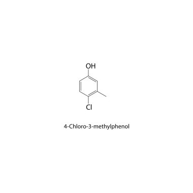 4-kloro-3-metilfenol iskelet yapısı. Halojenize fenol bileşik şematik illüstrasyon. Basit diyagram, kimyasal formül..
