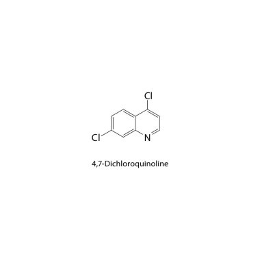4,7-Dichloroquinoline iskelet yapısı. Halojen kinolin bileşiği şematik çizim. Basit diyagram, kimyasal formül..  
