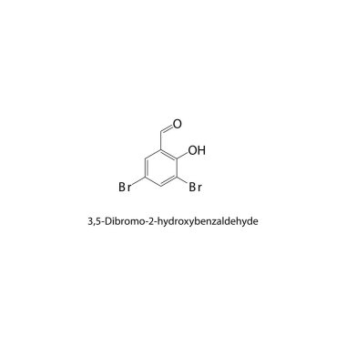 3,5-Dibromo-2-hydroxybenzaldehyde skeletal structure. Halogenated aldehyde compound schematic illustration. Simple diagram, chemical formula.