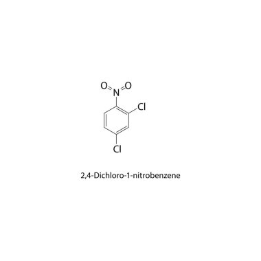 2,4-Dichloro-1-nitrobenzen iskelet yapısı. Nitrobenzen bileşik şematik çizim. Basit diyagram, kimyasal formül..