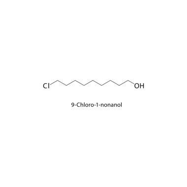 9-Chloro-1-nonanol iskelet yapısı. Halüsinasyon görmüş alkol bileşimi şematik illüstrasyon. Basit diyagram, kimyasal formül..