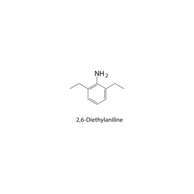 2,6-Diethylaniline iskelet yapısı. aromatik amine bileşiği şematik illüstrasyon. Basit diyagram, kimyasal formül..