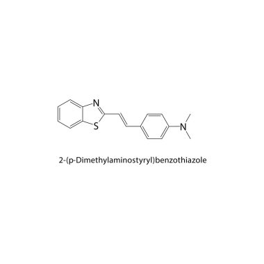 2- (p-Dimethylaminostyryl) - benzothiazol iskelet yapısı. Benzothiazole bileşik şematik illüstrasyon. Basit diyagram, kimyasal formül..