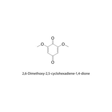 2,6-Dimethoxy-2,5-siklohexadiene-1,4-dionemolekül düz iskelet yapısı. Beyaz arkaplanda vektör illüstrasyonu. 