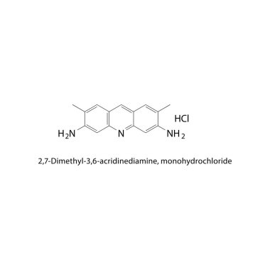 2,7-dimetil-3,6 akridin, tek hidroklorür iskelet yapısı. Basit diyagram, kimyasal yapı.