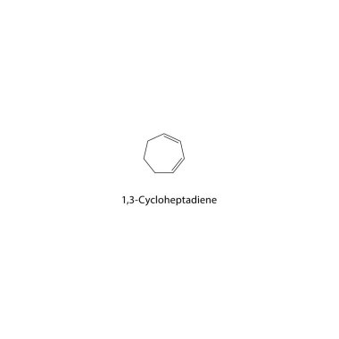 1,3-Cycloheptadiene iskelet yapısı. Doymamış döngüsel hidrokarbon bileşiği şematik illüstrasyon. Basit diyagram, kimyasal formül..
