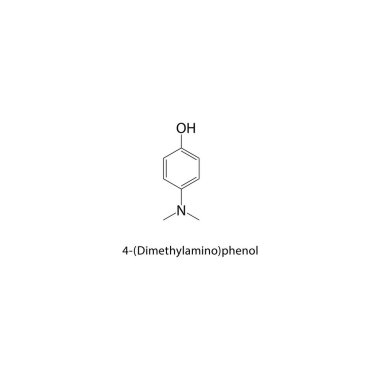 4 - (Dimethylamino) fenol iskelet yapısı. Aminofenol bileşik şematik çizim. Basit diyagram, kimyasal formül..