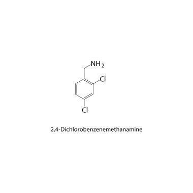 2,4-Dichlorobenzenemetanamin iskelet yapısı. Halojen amine bileşik şematik illüstrasyon. Basit diyagram, kimyasal formül..